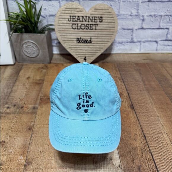 Life is Good Hat Flower Power Hippie Girl Cap Teal Blue Beach Love Happy Daisy - Picture 1 of 9